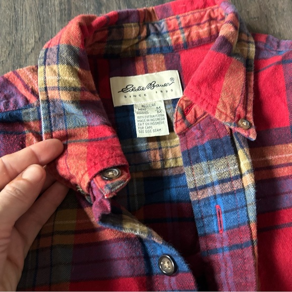 Vintage Eddie Bauer Red Plaid Flannel Shirt Unisex Mens M - Picture 4 of 5